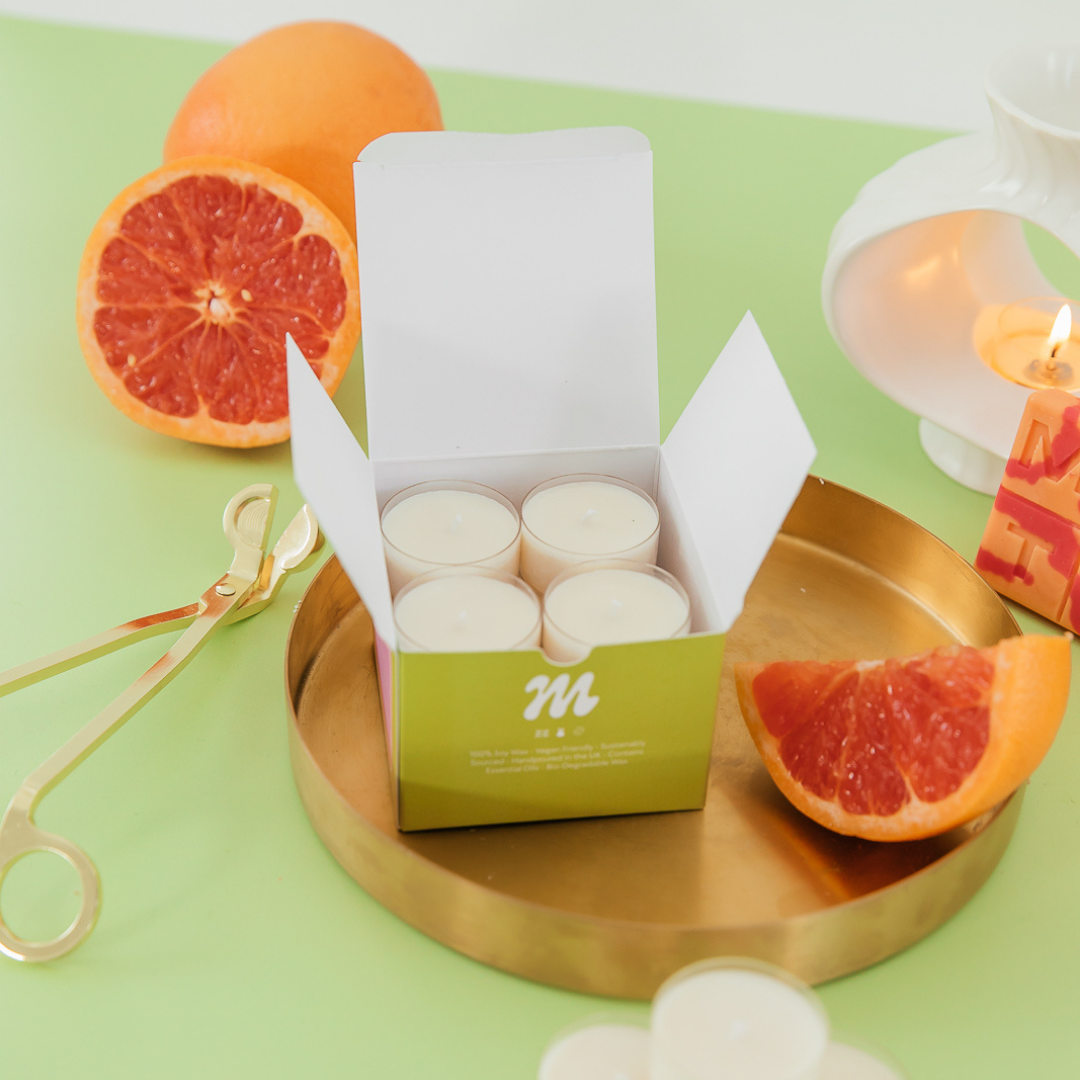 happy place scented tea lights - set of 12 - grapefruit & bergamot
